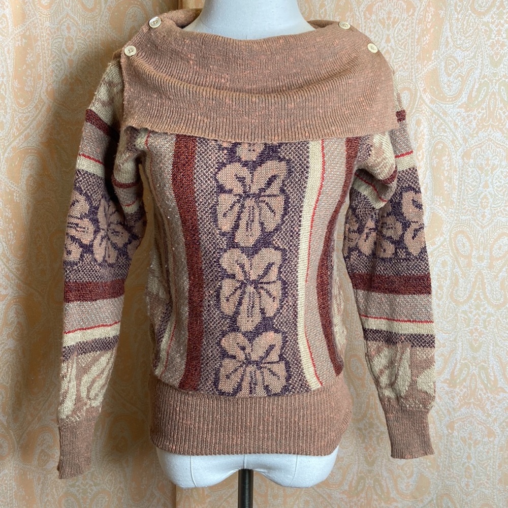 Vintage 70’s Hibiscus Knit Sweater Wool Made in Italy